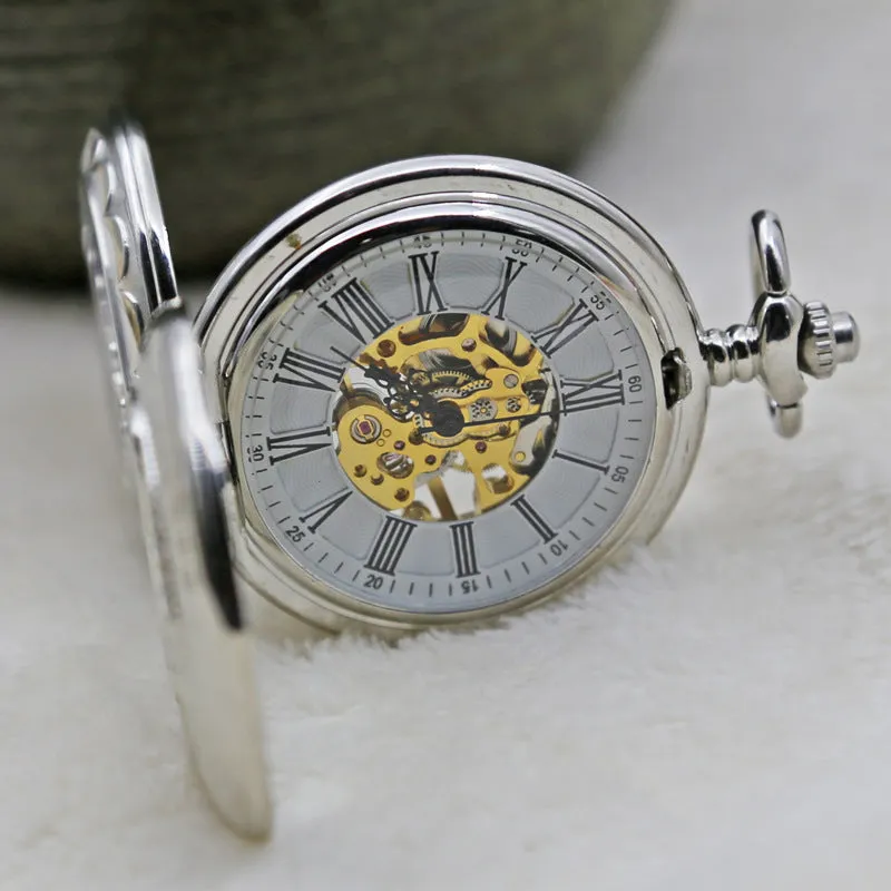 Mechanical Pocket Watch Train Carved Pocket Watch Hollow Sheet Plate Double Flip Mechanical Watch