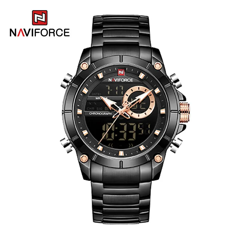 Men Military Sport Wrist Watch Gold Quartz Steel Waterproof Dual Display Male Clock Watches Relogio Masculino