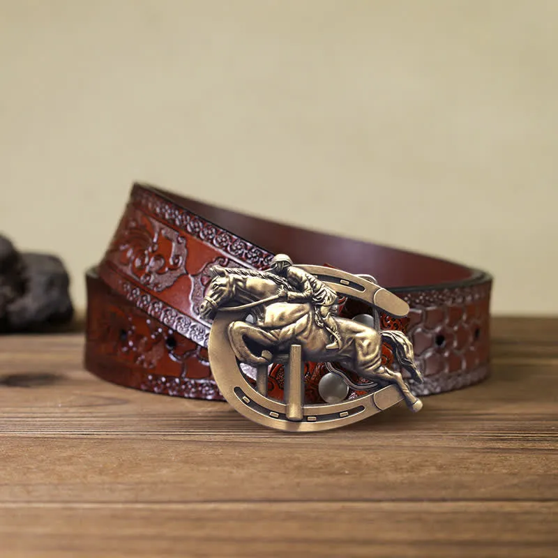 Men's DIY Horsemanship Horse Show Buckle Leather Belt