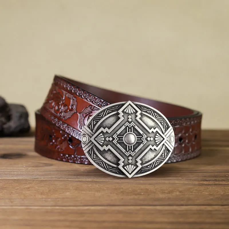 Men's DIY Native Indian Western Buckle Leather Belt