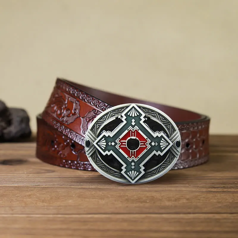 Men's DIY Native Indian Western Buckle Leather Belt