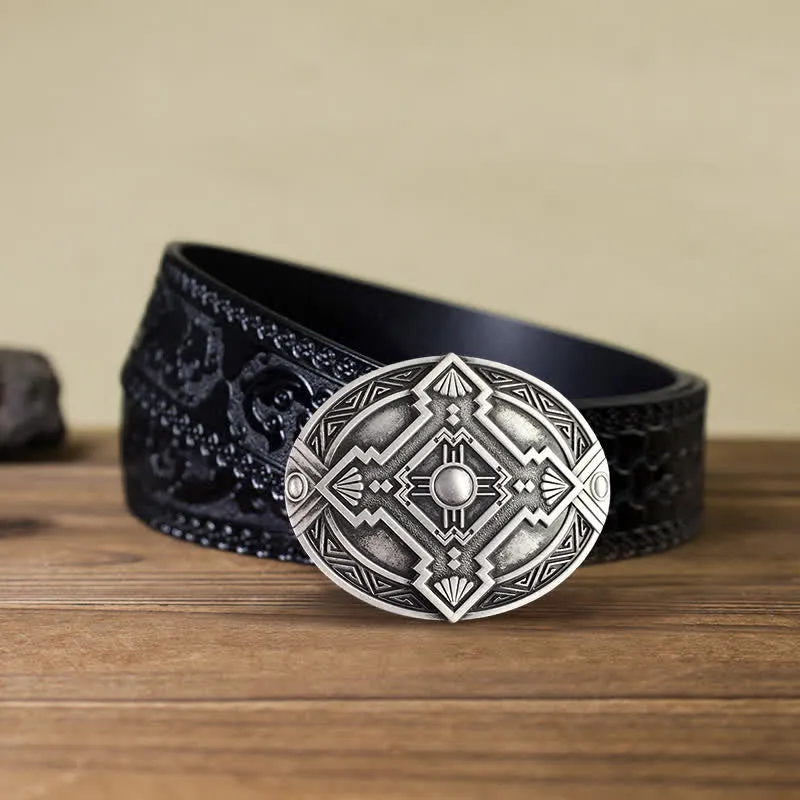 Men's DIY Native Indian Western Buckle Leather Belt