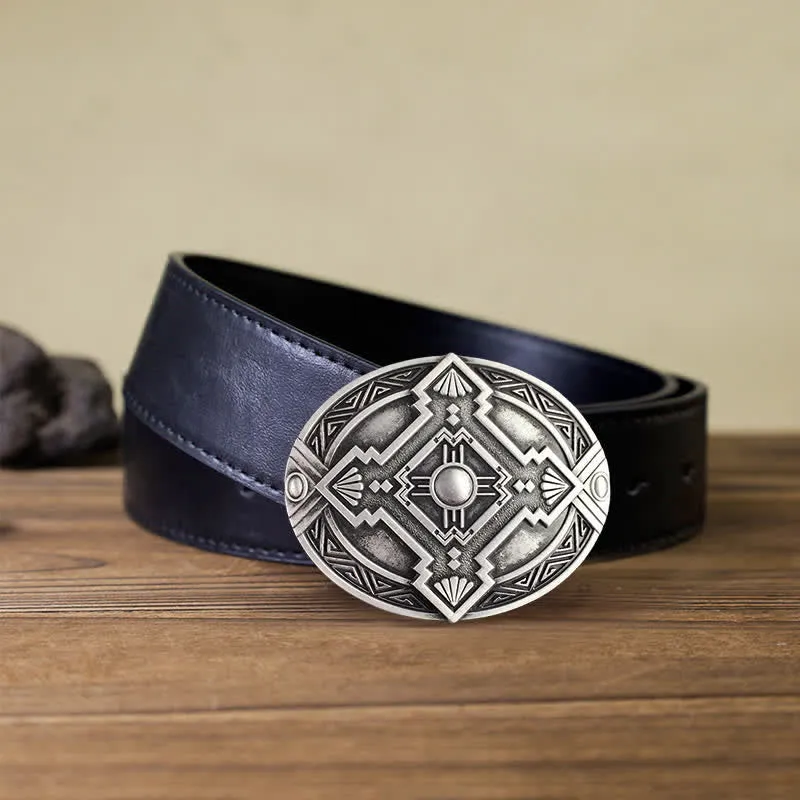 Men's DIY Native Indian Western Buckle Leather Belt