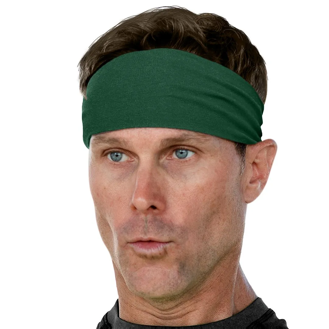 Men's Headbands Cotton Jersey 3" Wide Sports Fitness Yoga Made in the USA Forest