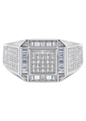 Mens Silver CZ  Baguette Signet Ring | Appx 5.5 Grams