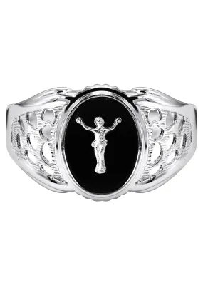 Mens Silver Onyx Liberty Signet Ring | Appx 4 Grams