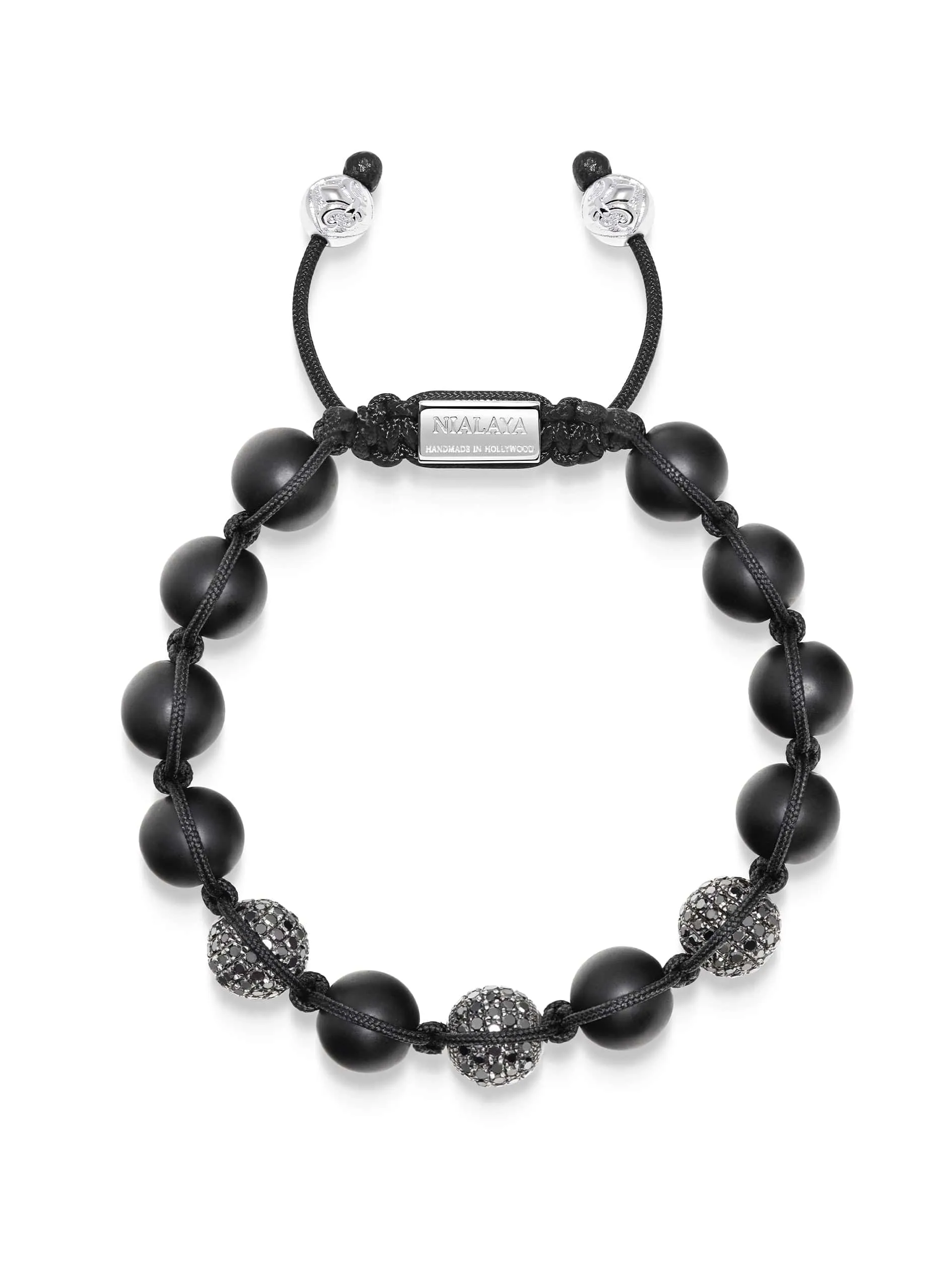 Men's Trio Black Diamond Beaded Bracelet with Matte Onyx and Sterling Silver