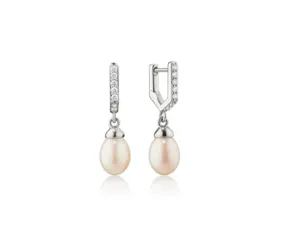 Monica Rich Kosann Sterling Silver Pearl Drop Hinged Earrings