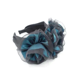 moonlight shy flower headband organdy wrapped mesh satin petal  3 flowers headband handmade hairband women hair accessory