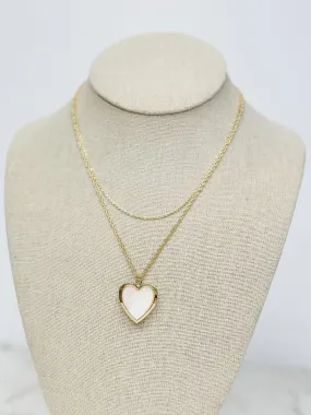 Mother of Pearl Heart Locket Layered Chain Necklace