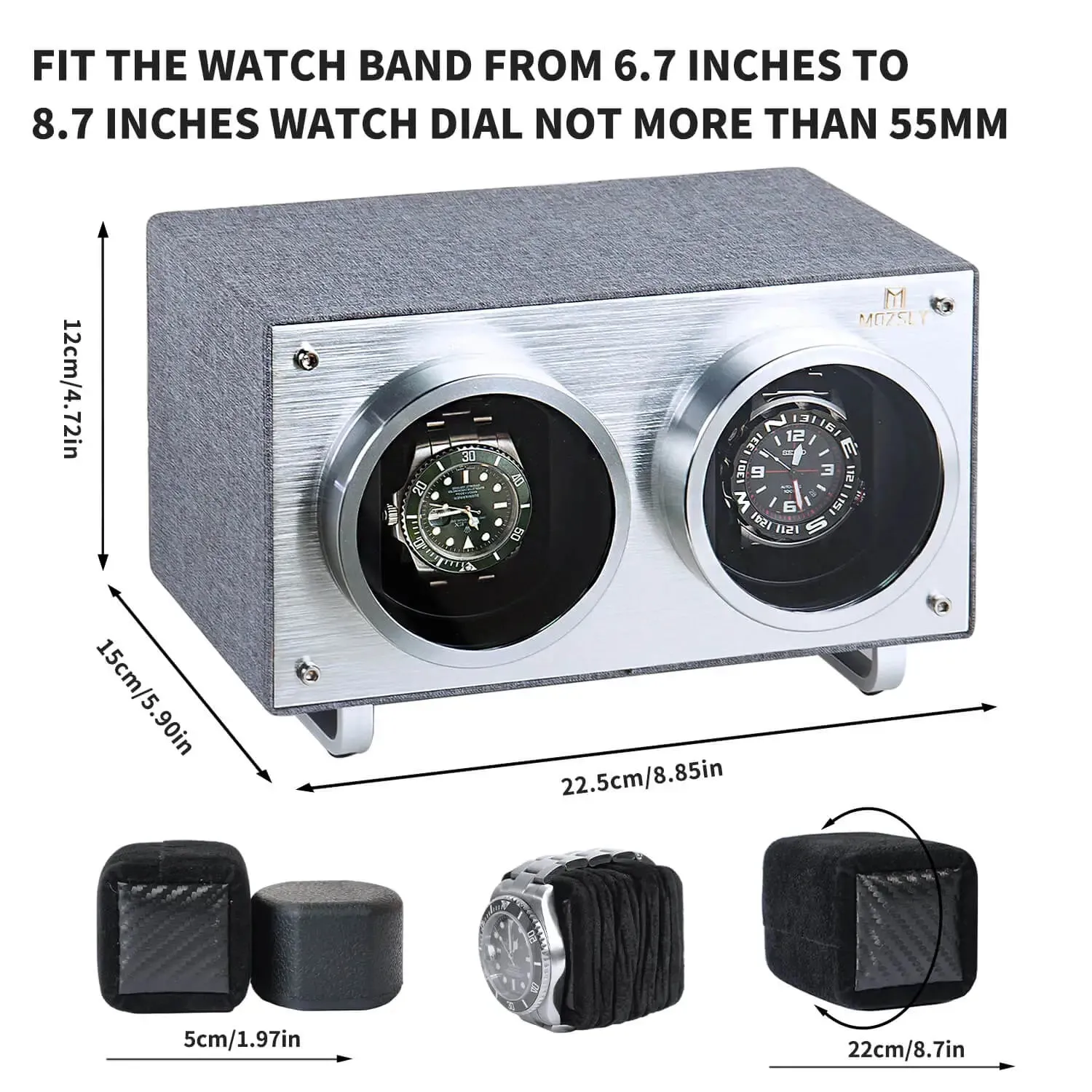 MOZSLY® Double Watch Winder - Gray  Polyester