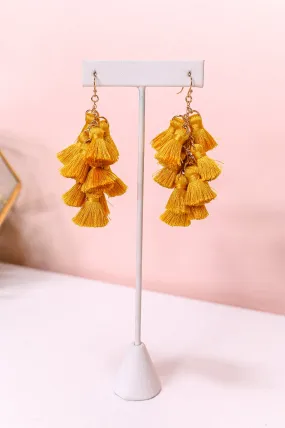 Mustard Multi Tassel Chandelier Earrings - EAR3951MS