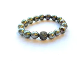 Nathan & Moe Tahitian Pearl Bracelet with Blue Diamond Pave Bead