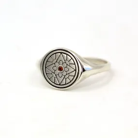 Natural Red Diamond Flower Signet Sterling Silver Ring by VicStoneNYC Fine Jewelry