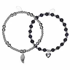 New Angel Sterling Silver Stacking Bracelets - Set of 2