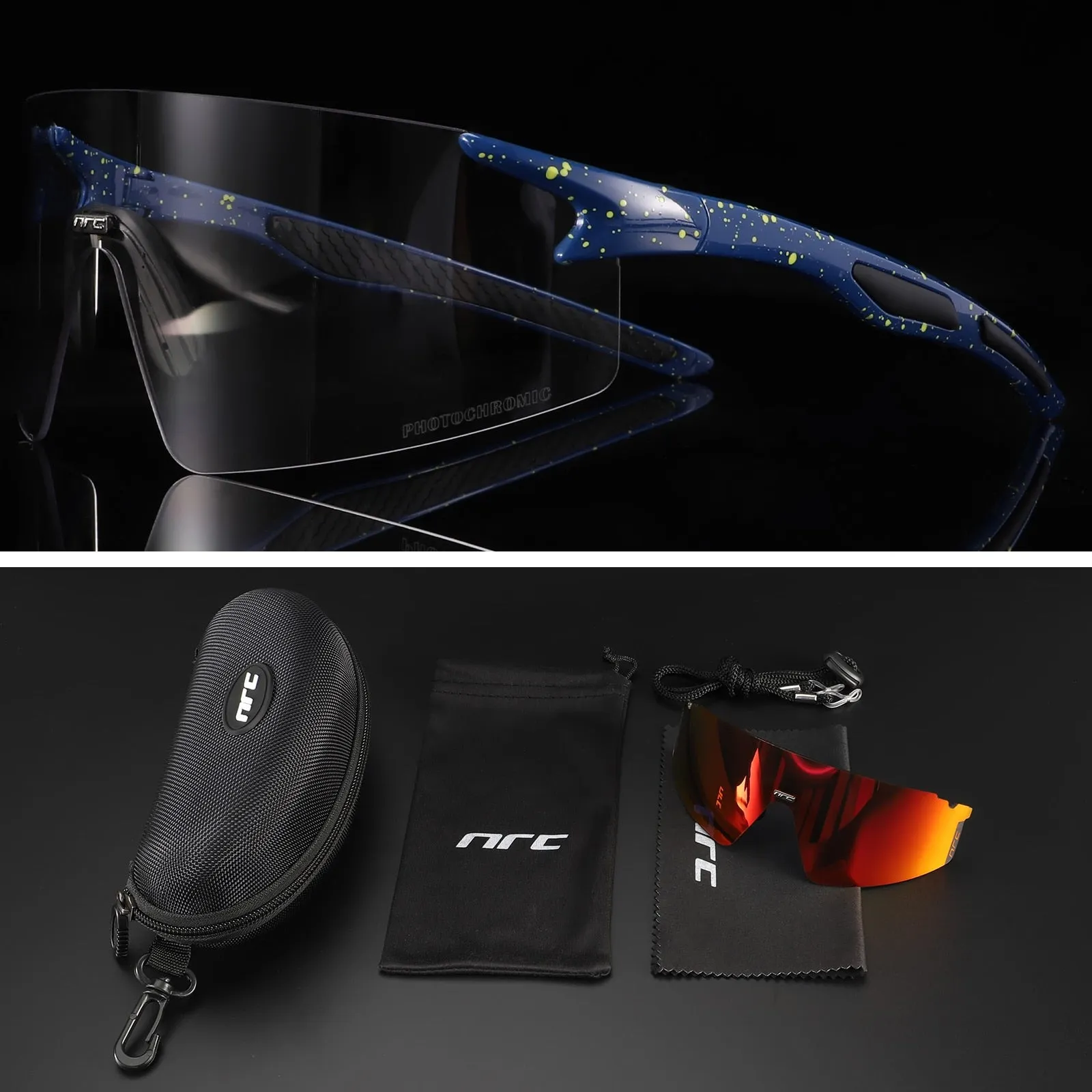 NRC 3 Lens UV400 Cycling Sunglasses TR90 Sports Bicycle Glasses MTB Mountain Bike Fishing Hiking Riding Eyewear for men women