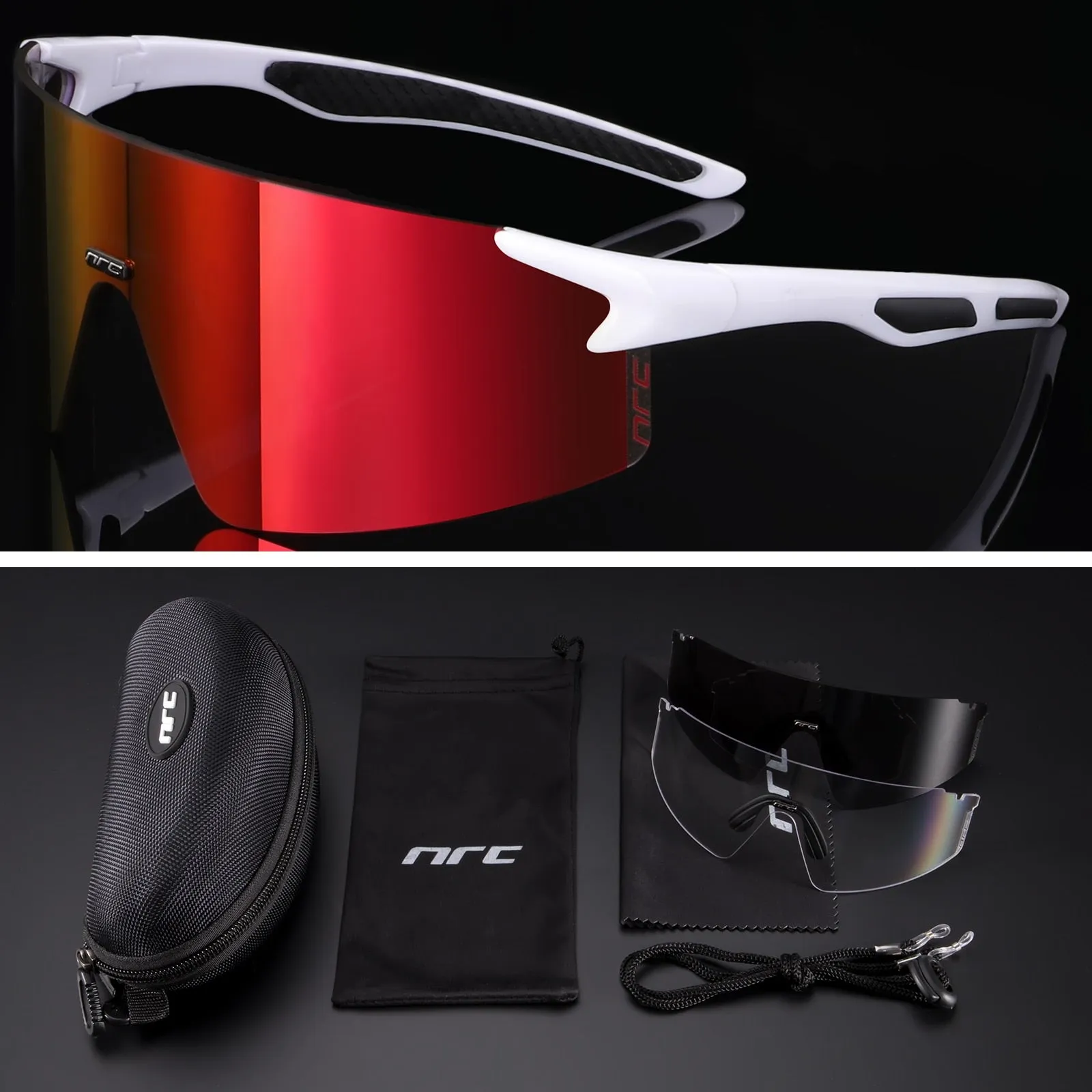 NRC 3 Lens UV400 Cycling Sunglasses TR90 Sports Bicycle Glasses MTB Mountain Bike Fishing Hiking Riding Eyewear for men women