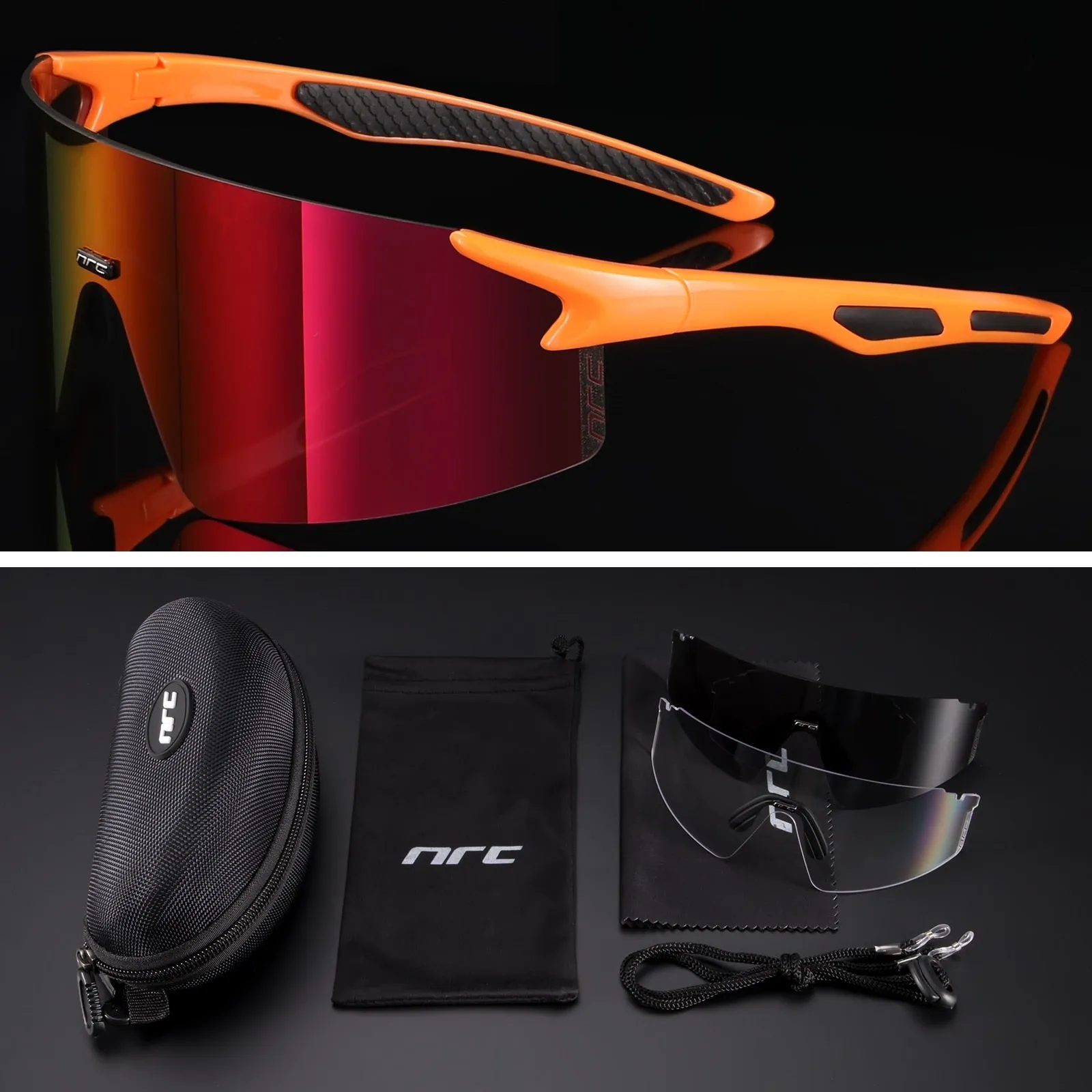 NRC 3 Lens UV400 Cycling Sunglasses TR90 Sports Bicycle Glasses MTB Mountain Bike Fishing Hiking Riding Eyewear for men women