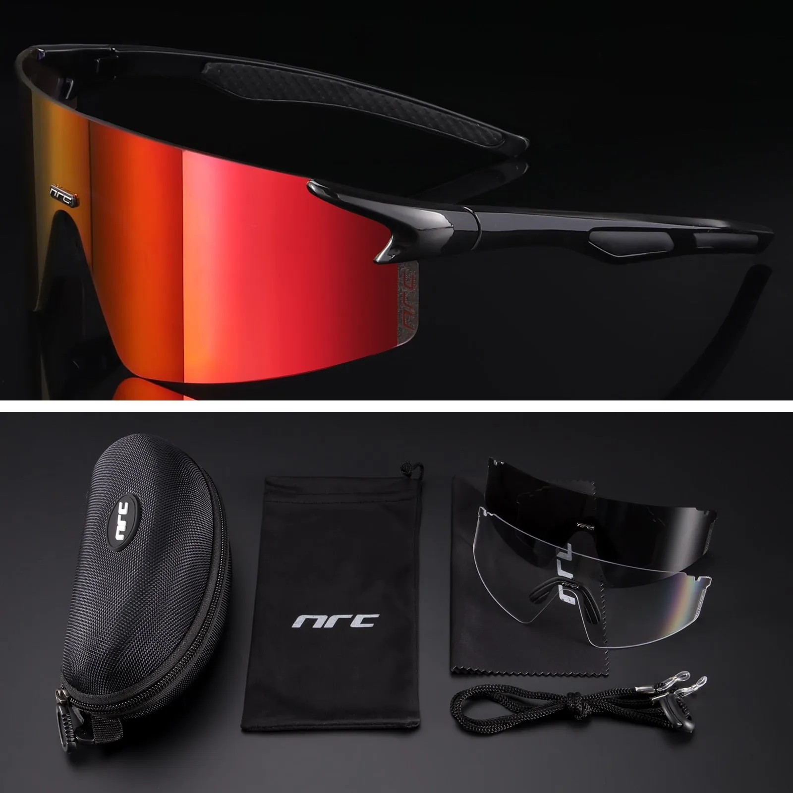 NRC 3 Lens UV400 Cycling Sunglasses TR90 Sports Bicycle Glasses MTB Mountain Bike Fishing Hiking Riding Eyewear for men women