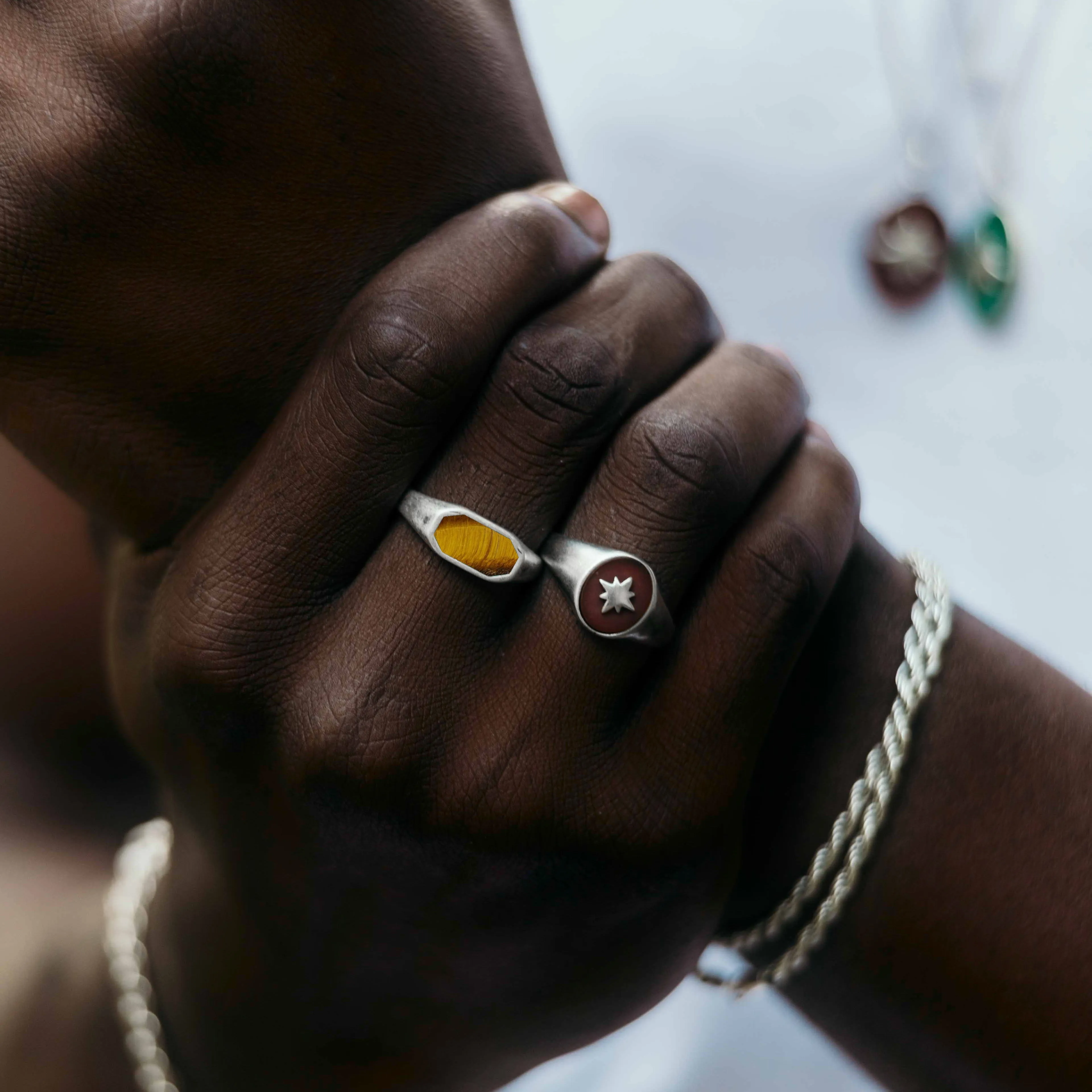 Octagon Signet Ring With Tiger Eye Stone