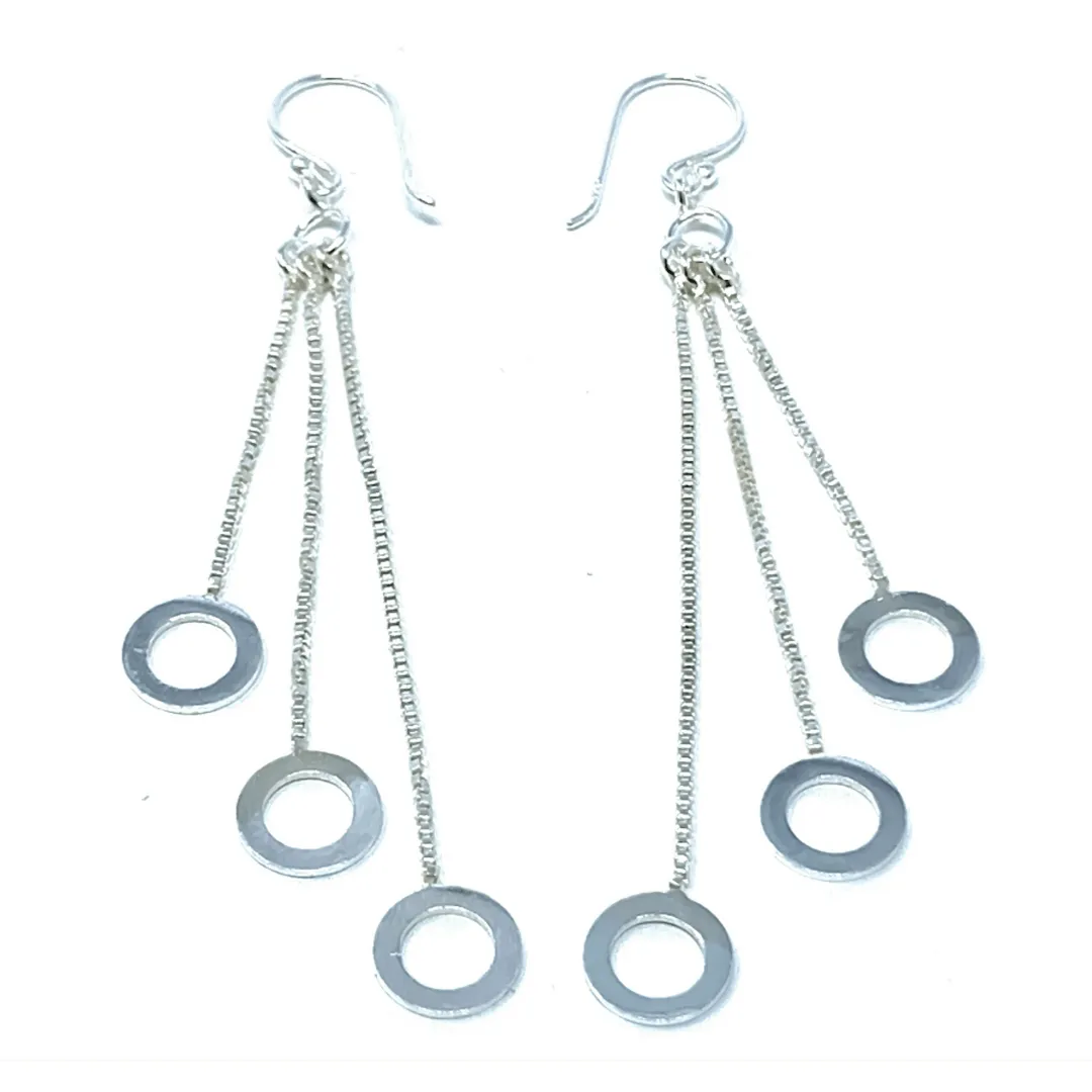 Open Circle Multi Chain Sterling Silver Chandelier Earrings