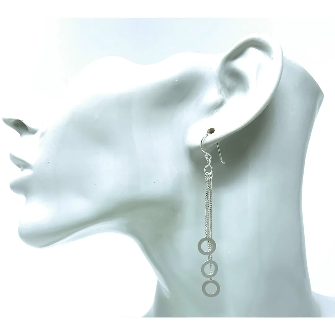 Open Circle Multi Chain Sterling Silver Chandelier Earrings