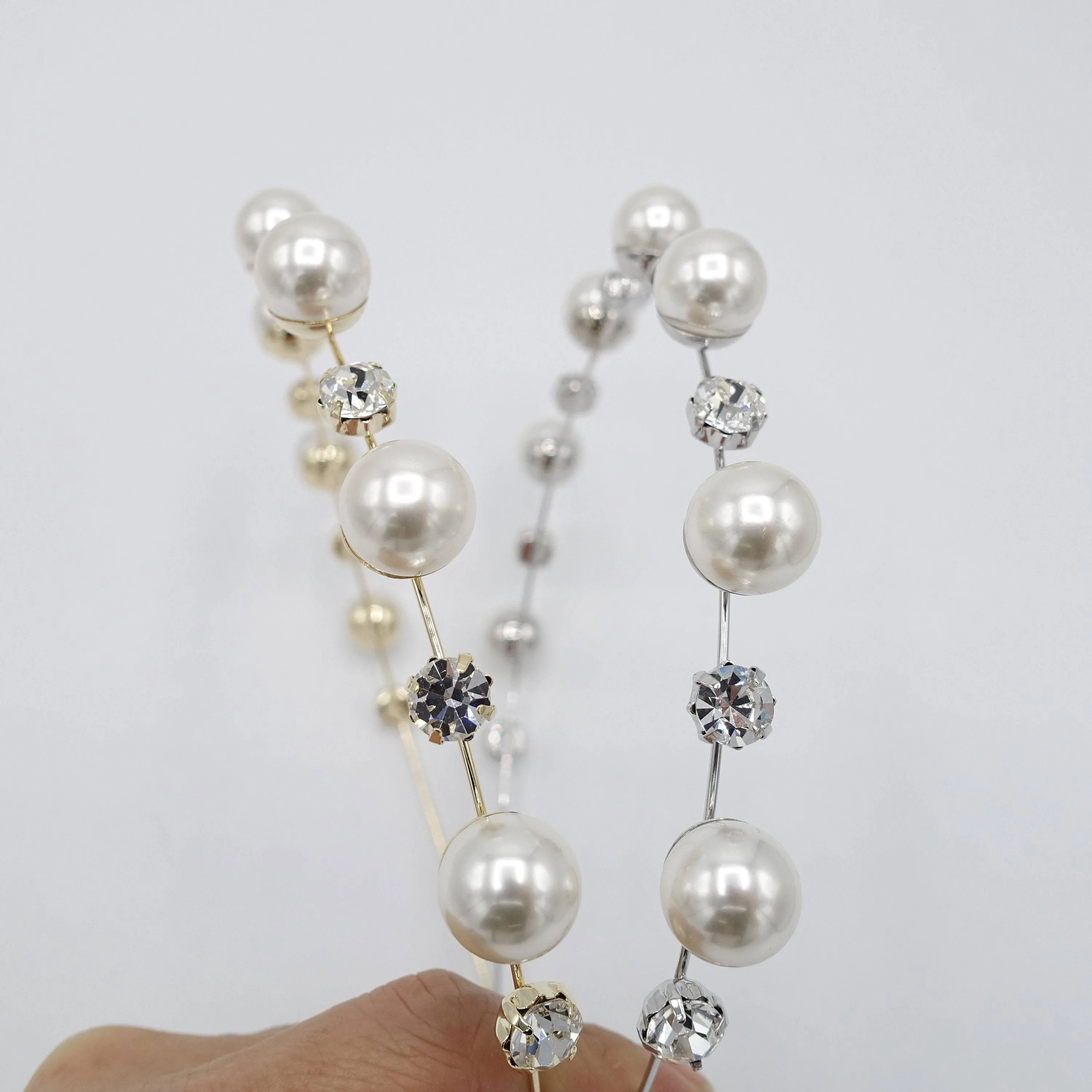 Pearl accentuated metal thin headband rhinestone embellished headband