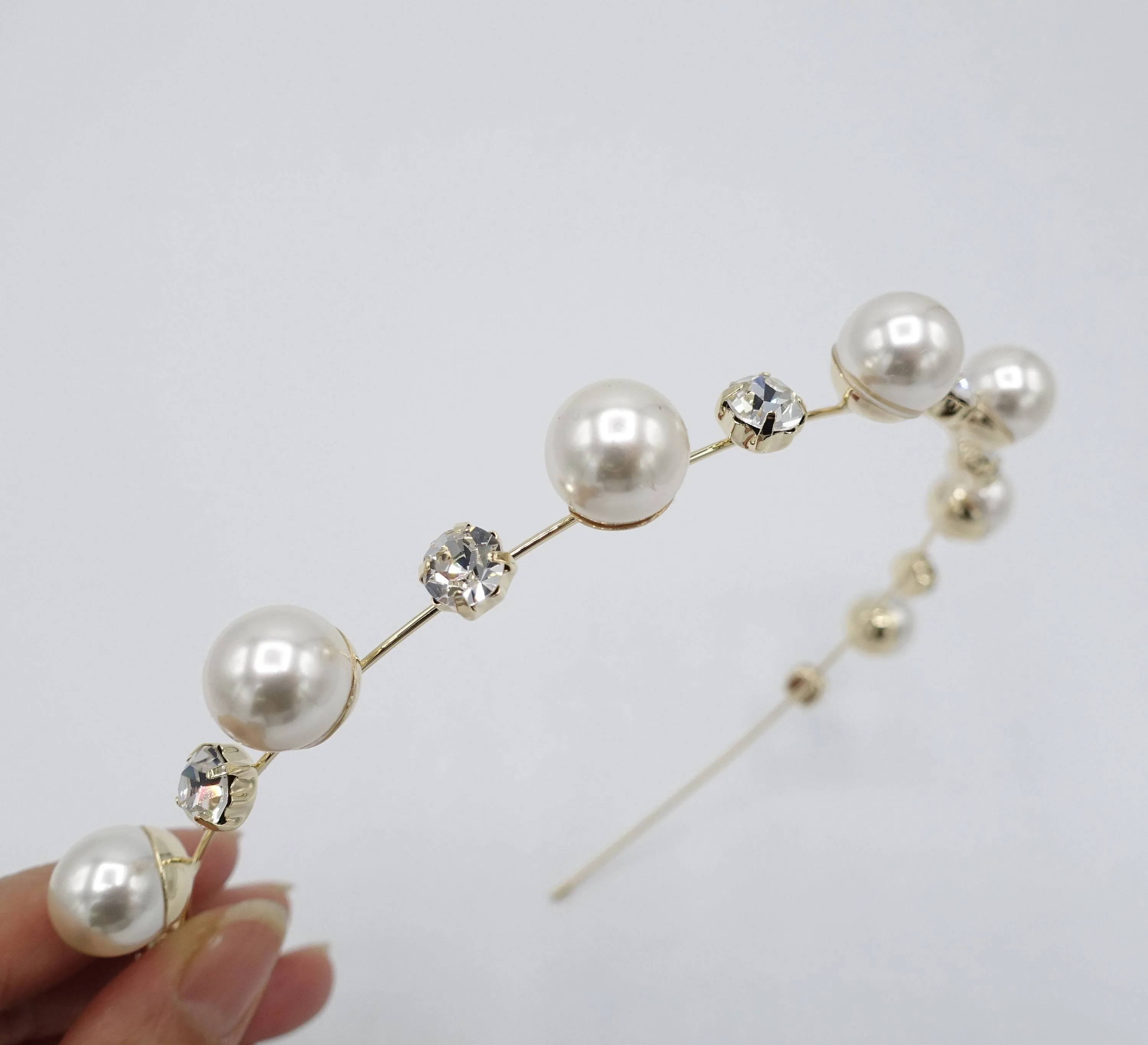 Pearl accentuated metal thin headband rhinestone embellished headband