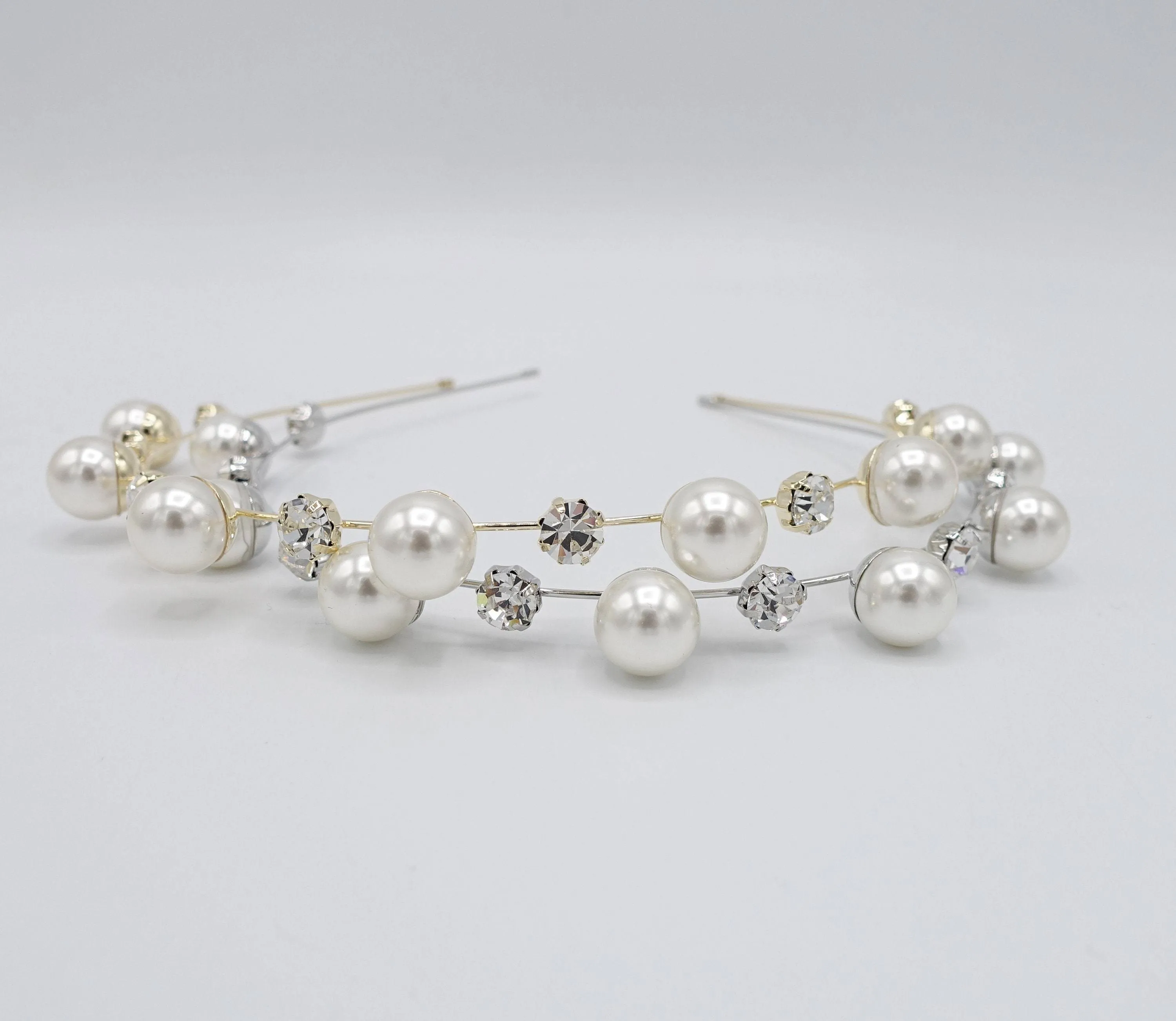 Pearl accentuated metal thin headband rhinestone embellished headband