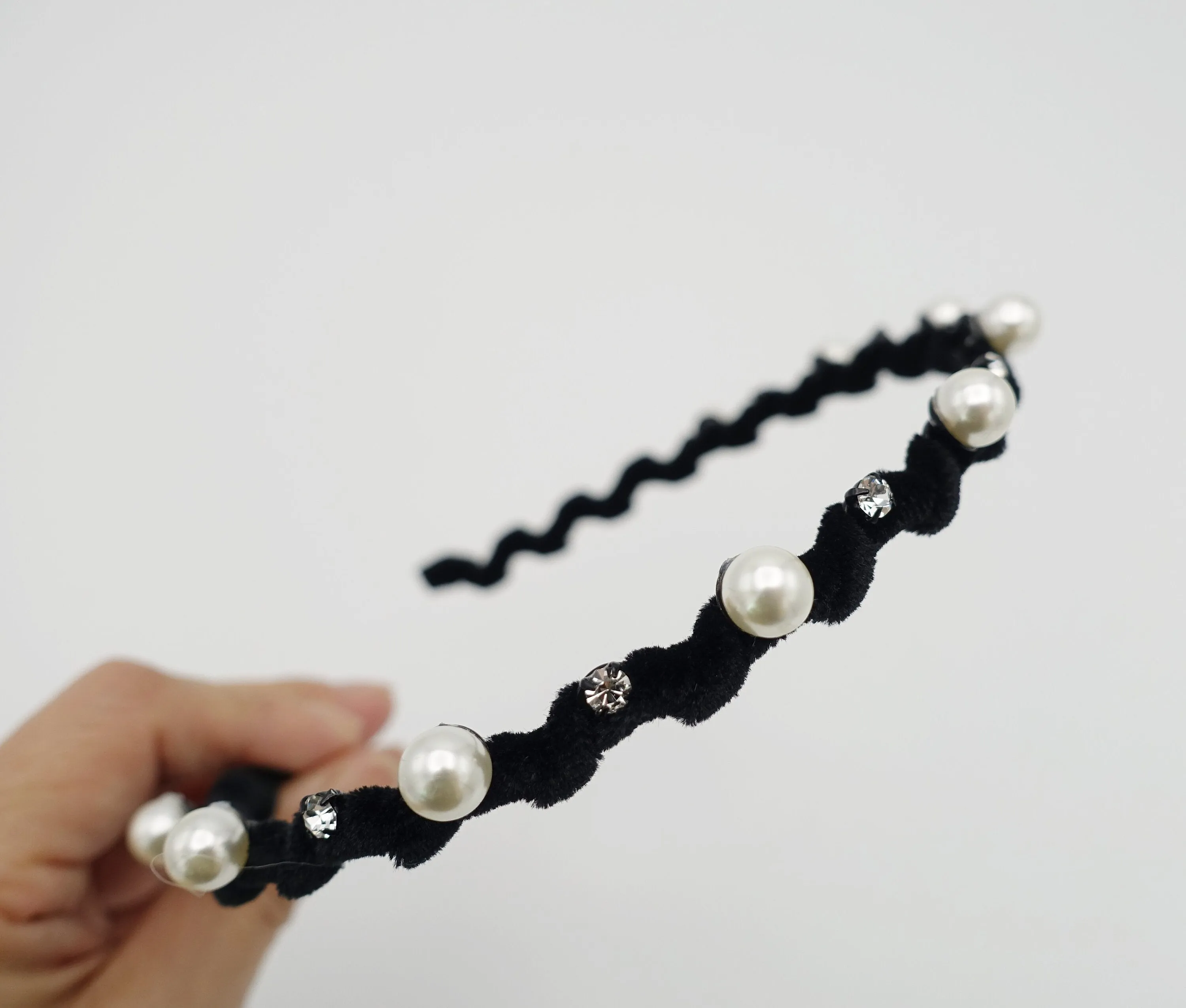 pearl rhinestone embellished headband velvet wrap headband women hair accessory