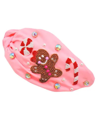 Pink Knotted Gingerbread Beaded Headband