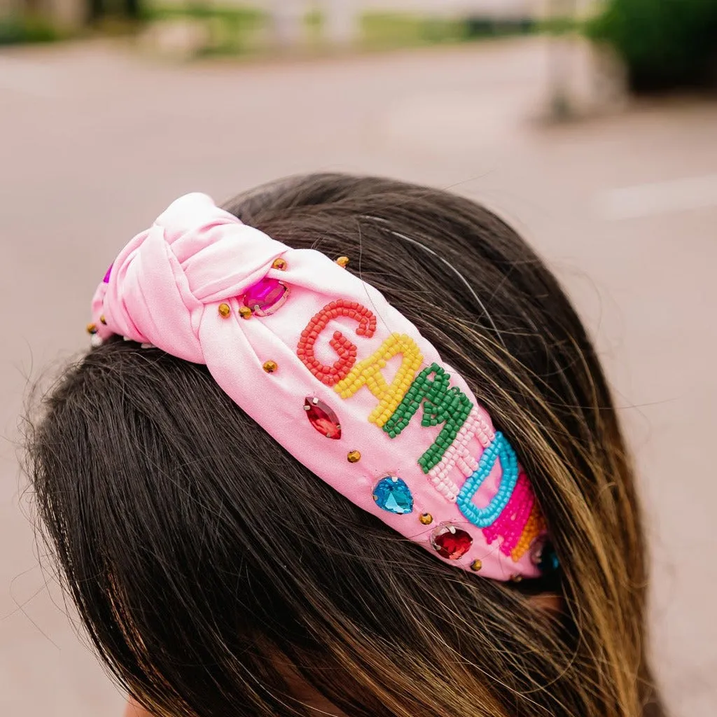 Pink Rhinestone Beaded "Game Day" Knotted Headband