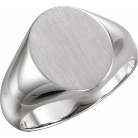 Platinum 12x10 mm Oval Signet Ring