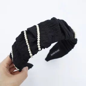 pleated headband pearl beaded ornaments embellished hairband crinkled fabric hair accessory