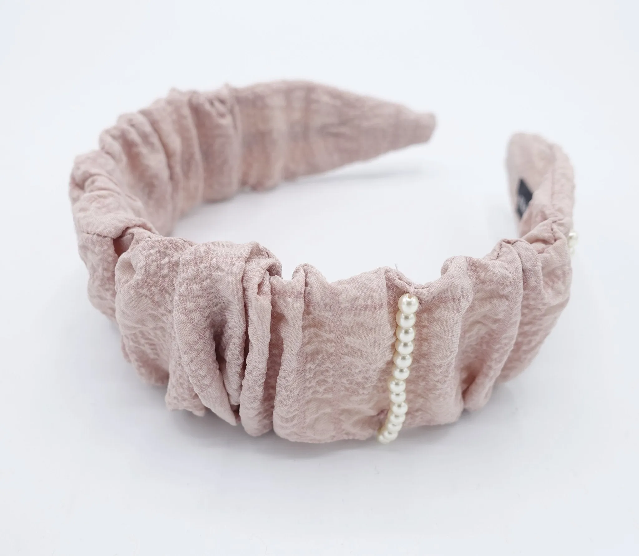 pleated headband pearl beaded ornaments embellished hairband crinkled fabric hair accessory