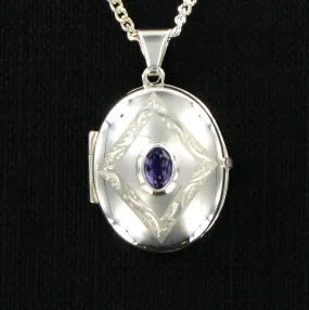 Purple Amethyst Oval Locket & 18" Curb Chain