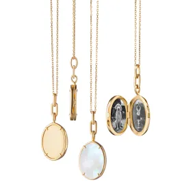 "Elle" Stone Slim 18K Yellow Gold Locket Necklace