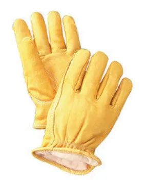 Radnor Medium Yellow Deerskin Thinsulate Lined Cold Weather Gloves With Keystone Thumb, Slip On Cuffs, Double Stitched Hem And Shirred Elastic Wrist