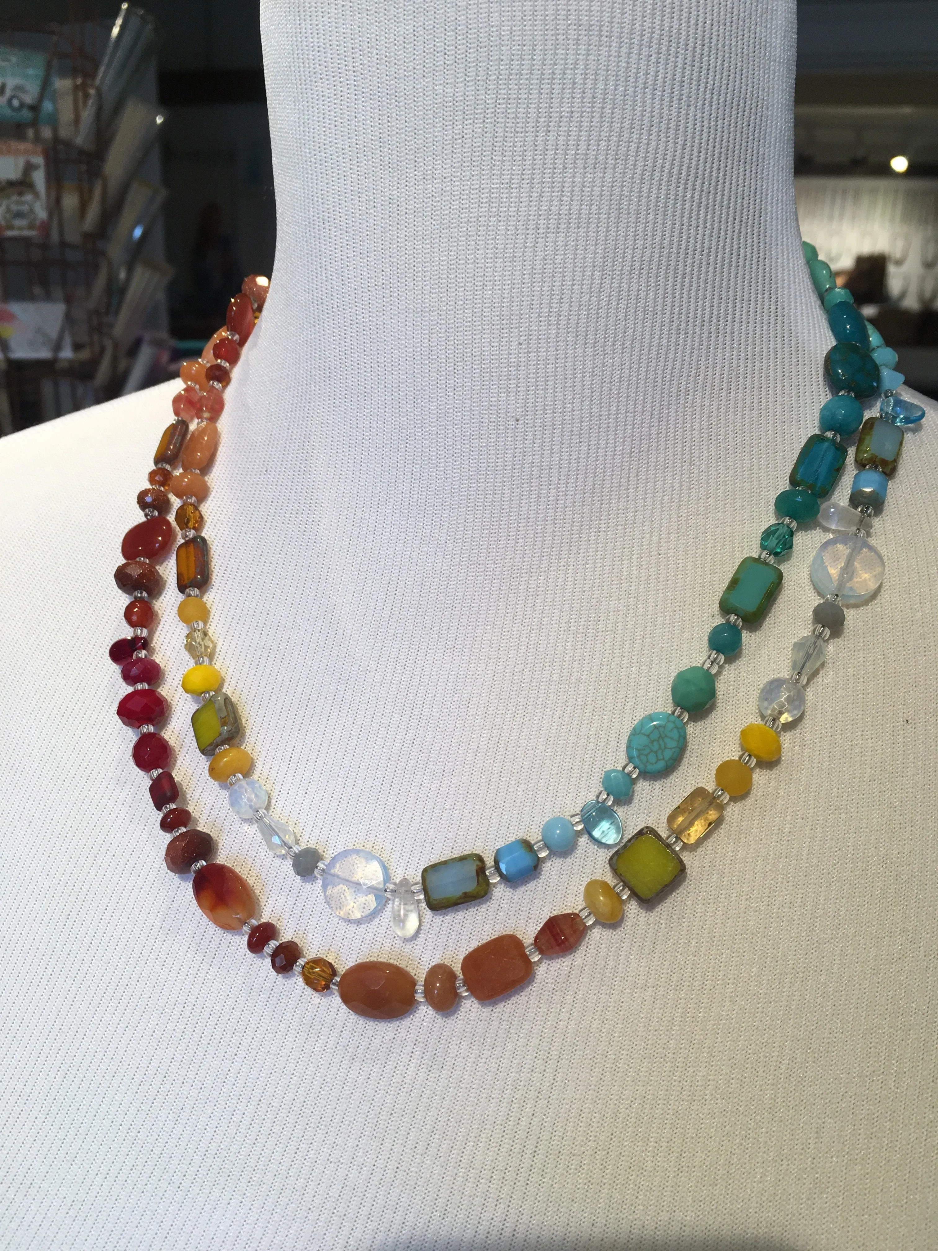 Rainbow Gemstone Medley, Convertible Necklace/Bracelet, 44"