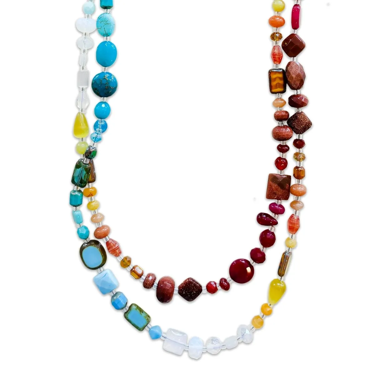 Rainbow Gemstone Medley, Convertible Necklace/Bracelet, 44"