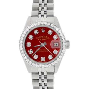 Rolex Datejust Ladies 26mm Diamond Bezel/Ruby Red Dial Jubilee Steel Watch TFJ-142508020