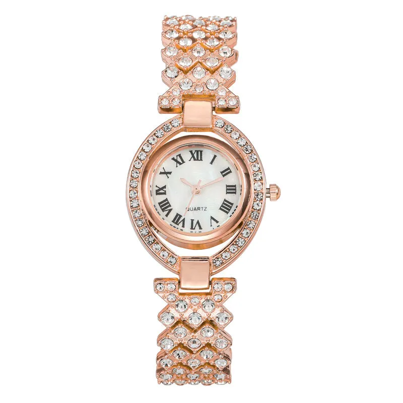 Roman Quartz Watch Lady Temperament Fashion All-Match Watch Diamond Personalized Minority Watch