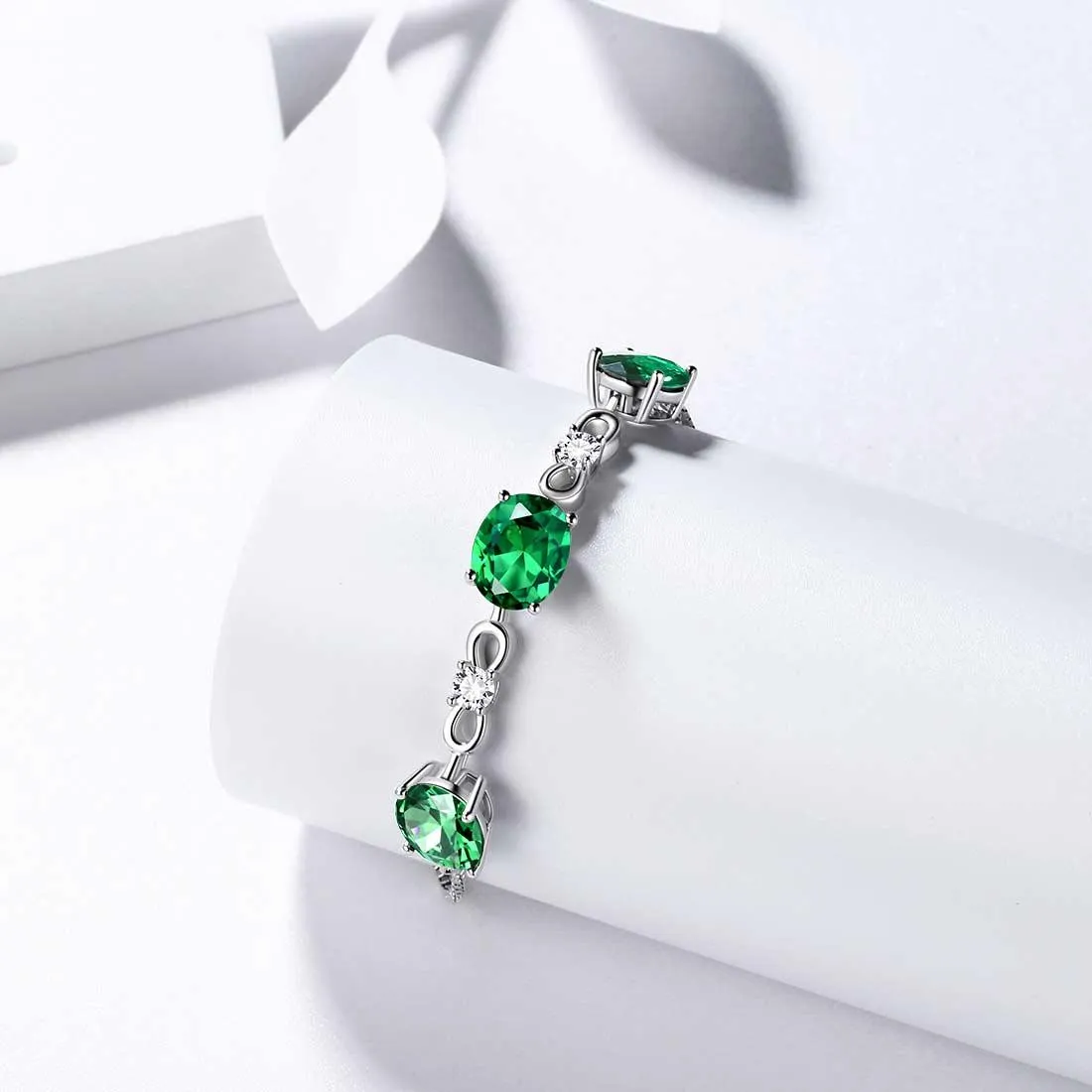 Round Birthstone May Emerald Bracelet Women Girls Jewelry Birthday Gift Sterling Silver