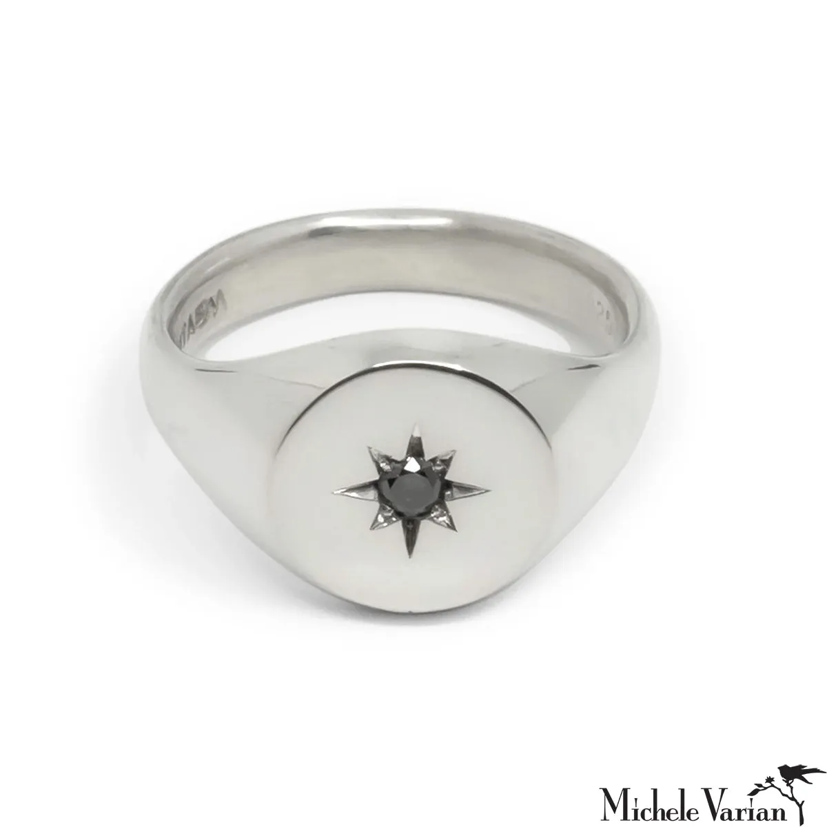 Round North Star Signet Ring Silver