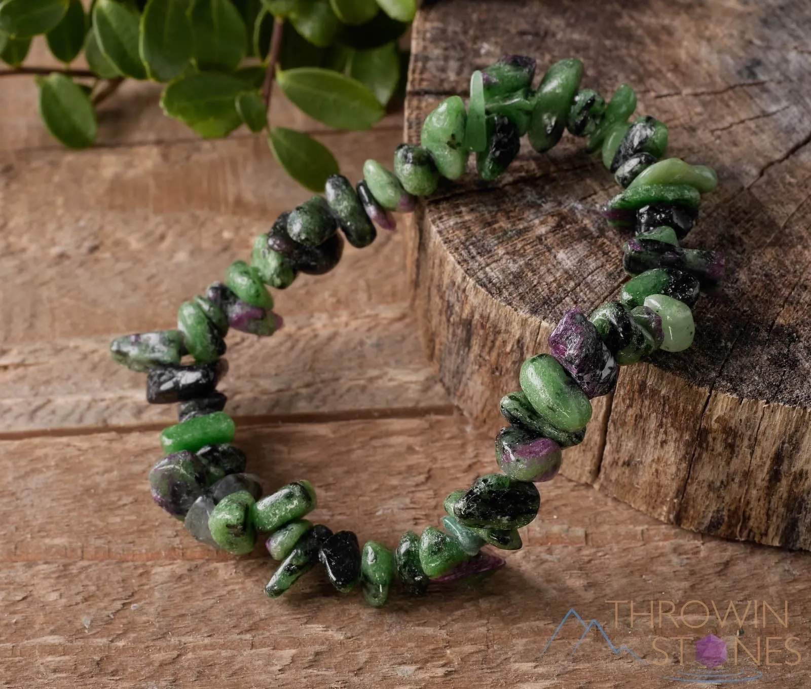 RUBY ZOISITE Crystal Bracelet - Chip Beads - Beaded Bracelet, Handmade Jewelry, Healing Crystal Bracelet, E0644