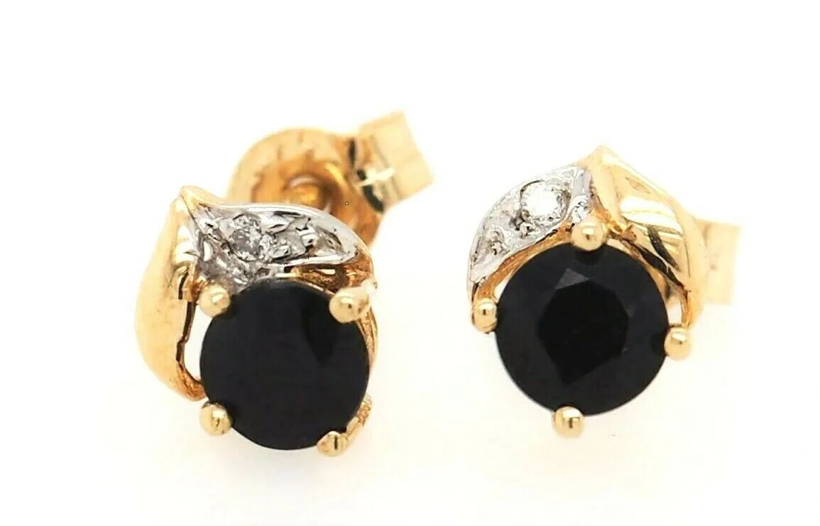 Sapphire & Diamond 9ct Yellow Gold Stud Earrings for Pierced Ears Fine Jewellery