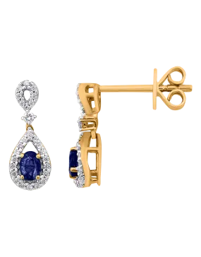 Sapphire Earrings - 10ct Yellow Gold Blue Sapphire & Diamond Earrings - 786265