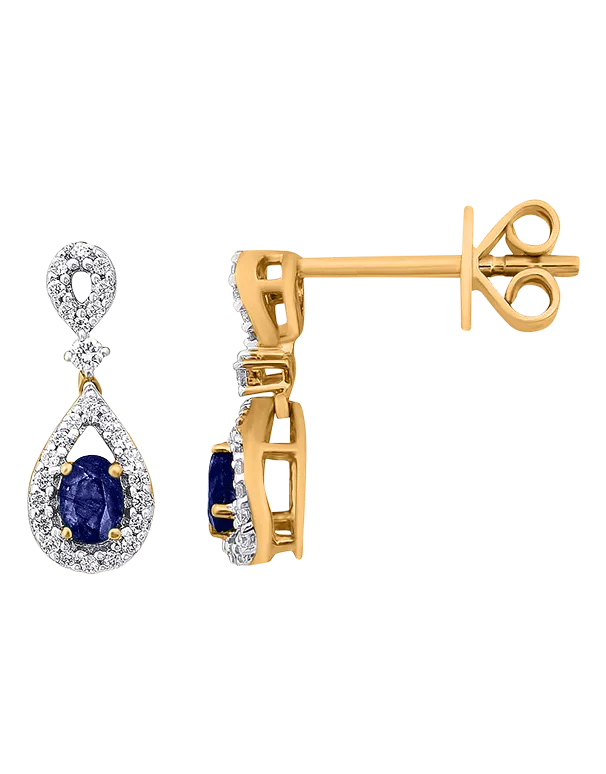 Sapphire Earrings - 10ct Yellow Gold Blue Sapphire & Diamond Earrings - 786265