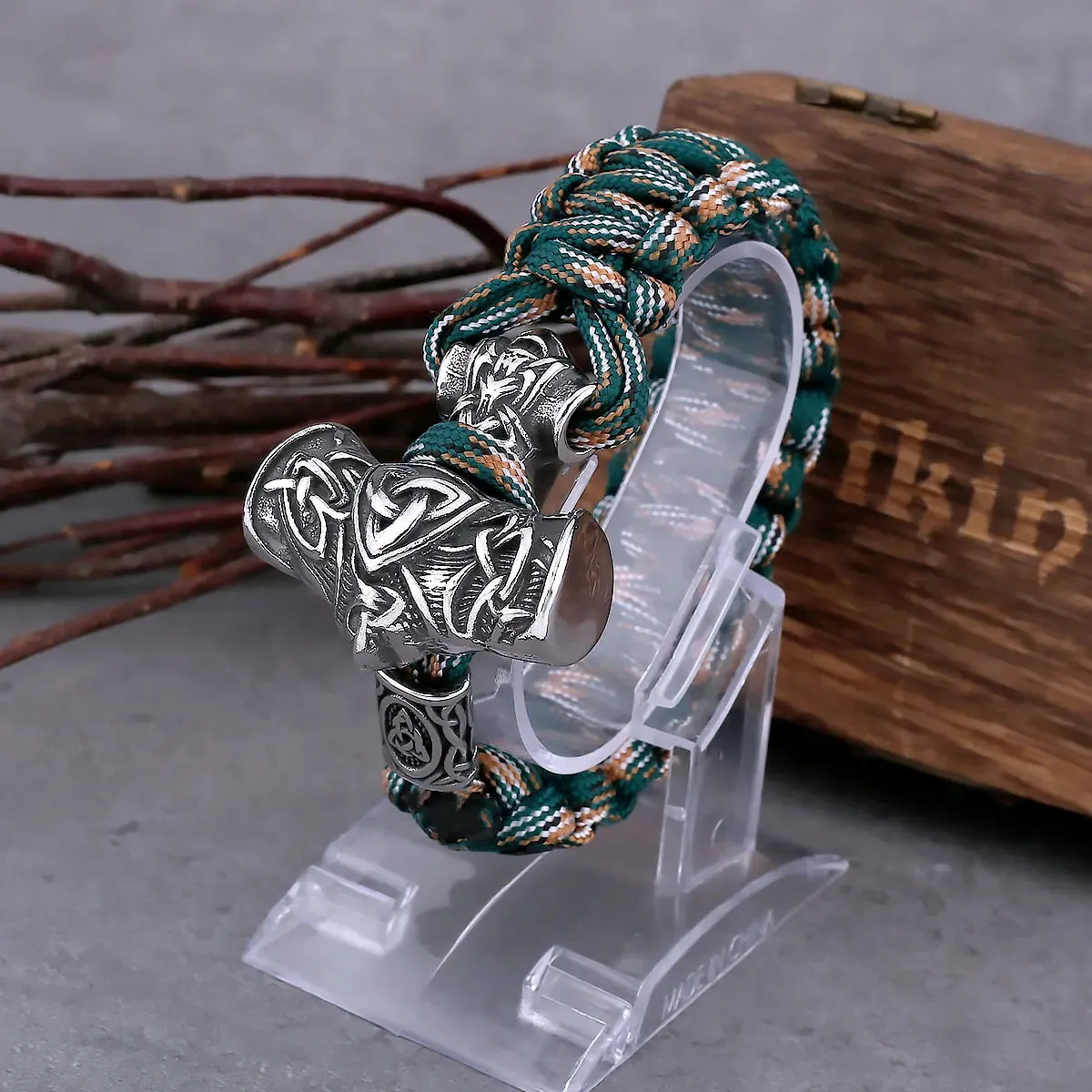 Scandinavian Viking Stainless Steel Thor's Hammer Men's Bracelet