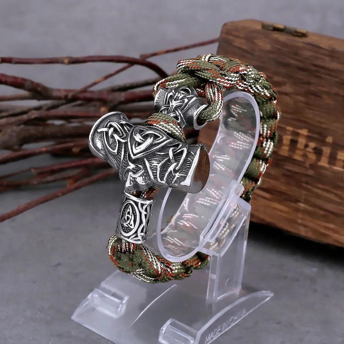 Scandinavian Viking Stainless Steel Thor's Hammer Men's Bracelet